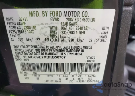 2011 Ford Escape Limited из США, поврежденный, VIN 1FMCU9E7XBKB56707